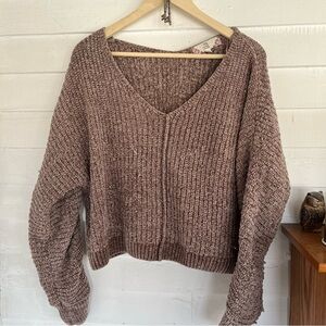 Pink Rose Chunky Knit Brown Sweater